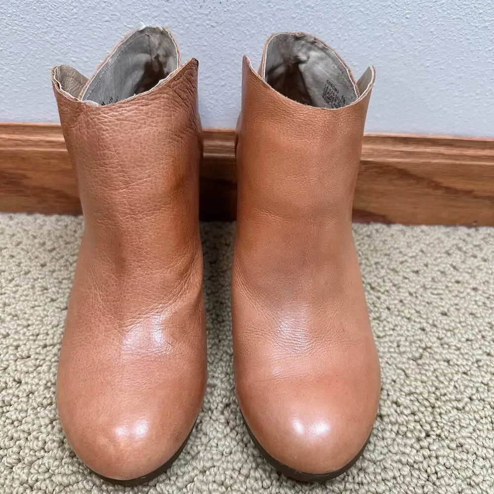 LaTigo Leather Ankle Booties Healed Slip On Tan Camel Women's 6 Western Boho